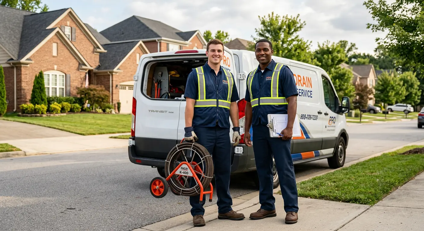 Sewer and drain service team with equipment ready for work in Poplar Grove